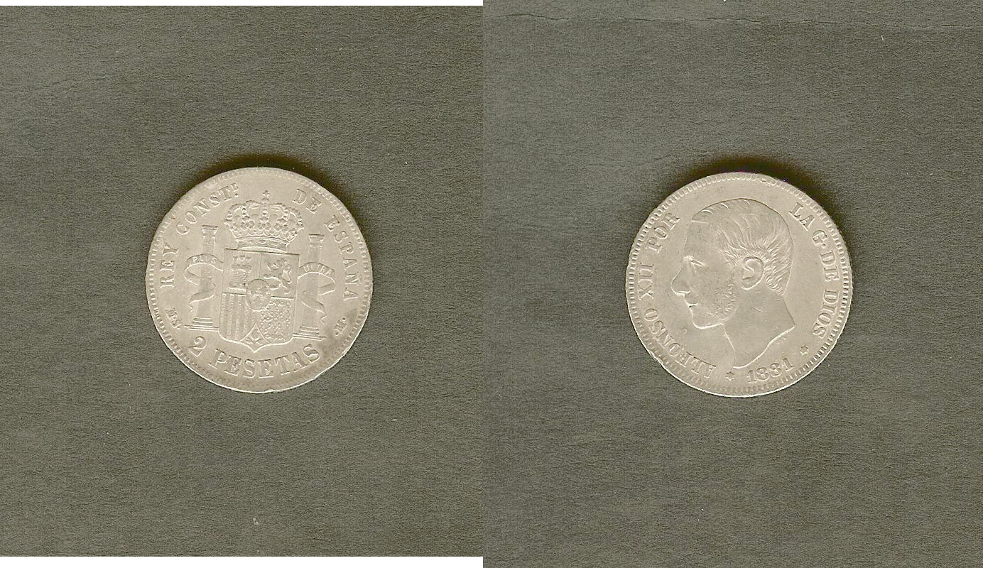 Spain 2 pesetas 1881 gVF